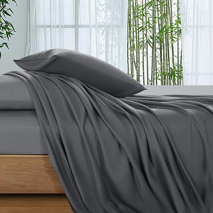 SONORO KATE 100% Viscose Derived from Bamboo_Sheets King Size, Ultra Breathable & Cooling Bed Sheets for Hot Sleepers, Hotel Luxury Silky Bedding Sheets, 16" Deep Pocket - 4PC (Dark Grey,King)