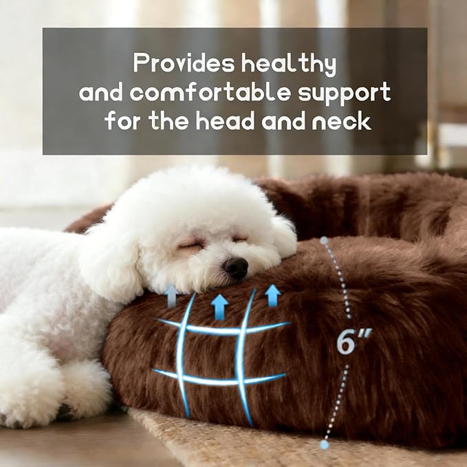 Comfort Donut Dog Bed for Small Dogs, Cat Bed & Pet Bed for Indoor Use, Medium Size with Soft Plush, Round Dog Beds for Large Dogs and Cats(Coffee, 32''Lx32''Wx8''Th)