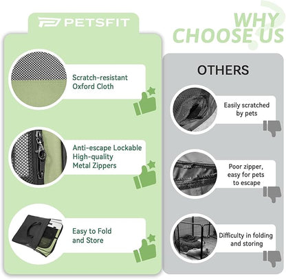 PETSFIT Portable Dog Playpen,36" Dog Play Pen Indoors with Removable Waterproof Mat & Zippered Roof | RV, Camping, Travel Dog Pen | Whelping & Cat Observation Space(36" L x 36" W x 21" H)