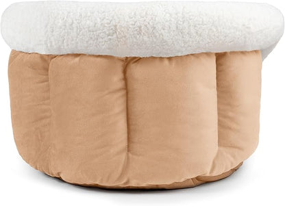 Sherry Kline Small Cuddler Cup Pet Bed: Cozy Retreat with Deep Cushioning, Secure & Snug Space for Nap or Lounge, Easy in 'n' Out Access, Polyester Fiber, Round Shape (Caramel Gold)