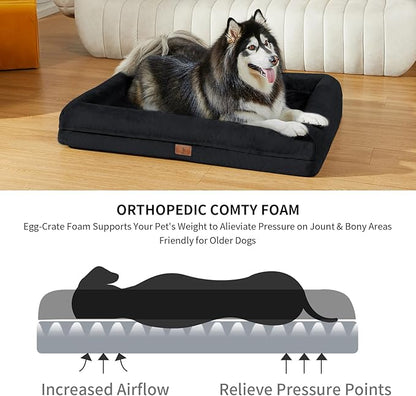 XLarge Waterproof Dog Bed for Extra Large Dogs, XL Dog Bed with Removable Washable Cover, 4-Sides Removable Bolster Pet Sofa with Non-Slip Bottom, Black