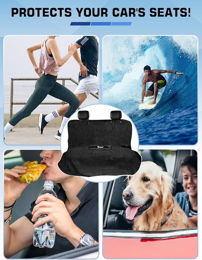 1160g Heavy Duty Towel Car Seat Cover, Sweatproof Absorbent Microfiber Rear Seat Protector for Gym Beach Athletes, Universal Fit Waterproof Back Seat Mat for Sedans SUV Minivans, Black