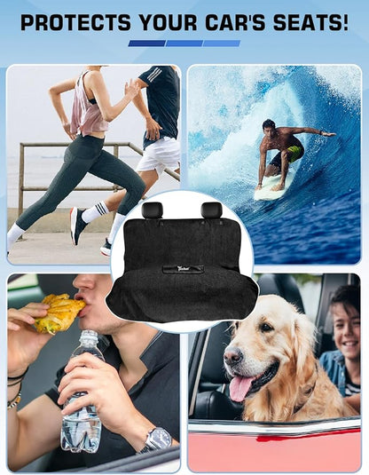 1160g Heavy Duty Towel Car Seat Cover, Sweatproof Absorbent Microfiber Rear Seat Protector for Gym Beach Athletes, Universal Fit Waterproof Back Seat Mat for Sedans SUV Minivans, Black