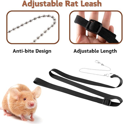 3 Pack Rat Harness and Leash - Adjustable Soft Leather Small Animal Harness Leash Traction Rope Anti-Bite Chain Training Walking Vest Accessories for Squirrel Reptile (Brown)