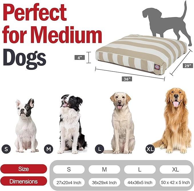 Majestic Pet Shredded Memory Foam Dog Bed Medium with Removable Washable Cover 35x29x4 Inch - Rectangle Orthopedic Dog Bed for Senior Dogs–Flat Durable Dogs Crate Bed - Vertical Stripe - Sand