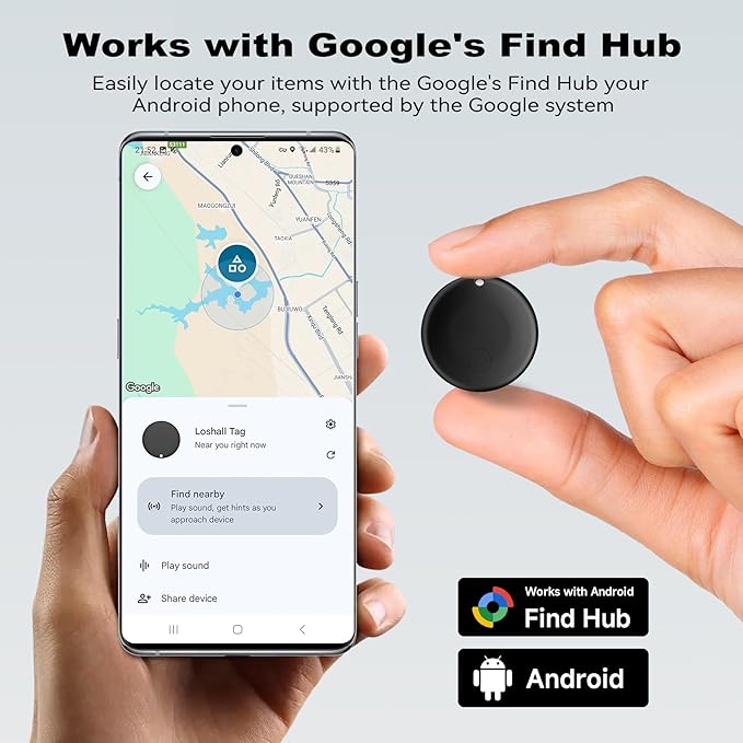 Air Smart Tag Tracker for Android, Google Android Tag Tracker Work with Google Find My Device (Find Hub), Key Finder/Luggage Tracker/Item Locator (Black, 2 Pack)