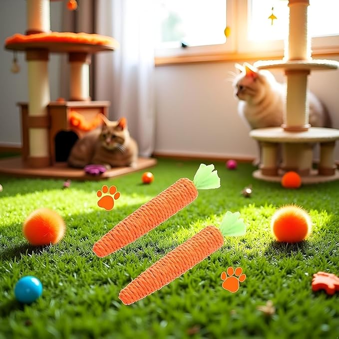 Cat Chew Toys, 2Pcs Carrot Shapes Cat Rope Toys with Sounding Parcels Interactive Cat Toys for Indoor Cats and Kittens for Biting Chewing
