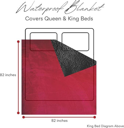 Waterproof Blanket King Size, Red & Black, 82x82"- Water Proof and Stain Resistant Blankets for Bed, Couch, Couples Fleece Moisture Absorbent, Layered Sheet Protector, Leakproof Protective Top Cover