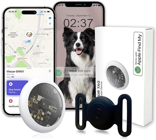 GPS Tracker for Dogs, Mini GPS Pet Tracker with Silicone Cover, IPX8 Waterproof GPS Tracker for Kids,No Monthly Fee,Work with Apple Find My(iOS Only),Smart Tracker for Dogs Finder Tracker Pets-Black-4