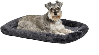 MidWest Homes for Pets Dog Bed – Gray Faux Fur Bolster, Ultra-Soft and Machine Washable, Fits 30-Inch Crates and Carriers, for Medium-Sized Breeds