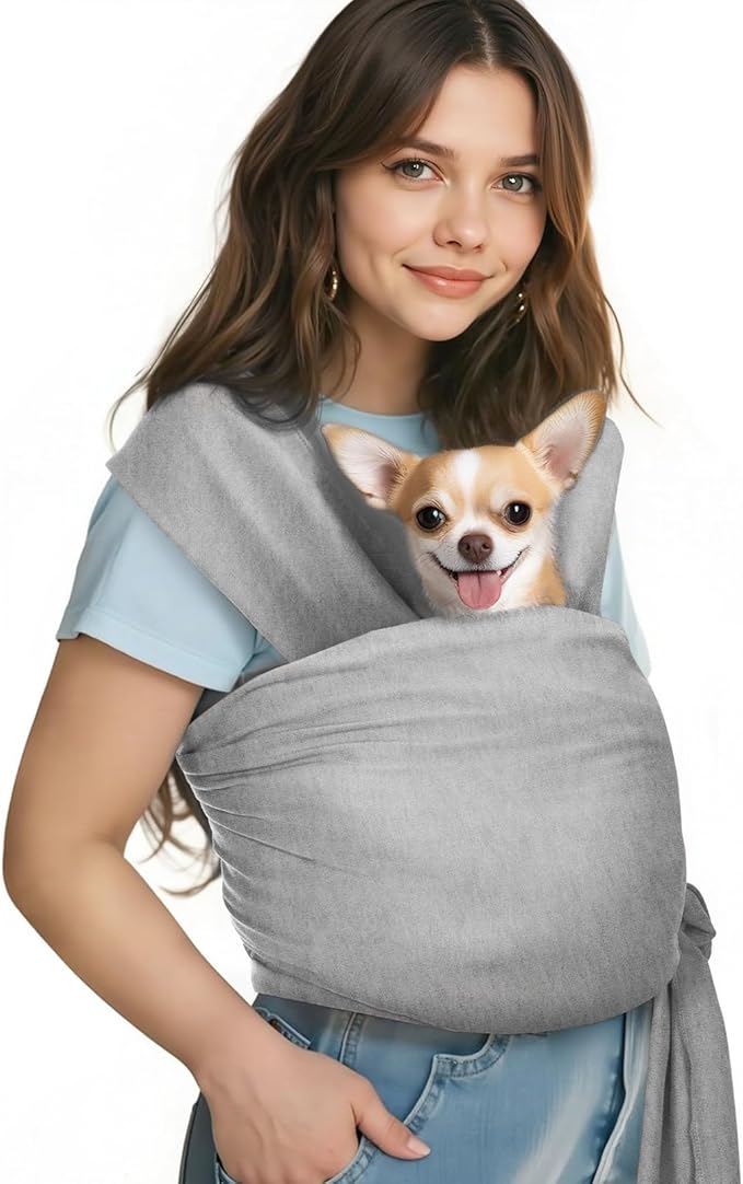 Pawaboo Pet Sling Carrier for Small Dogs and Cats, Hands Free Dog Carriers Sling, Anti-Anxious Soft Cotton Front Facing Cat Carrier Papoose, Puppy Kitten Pouch Reduce Back Neck Pain, Gray