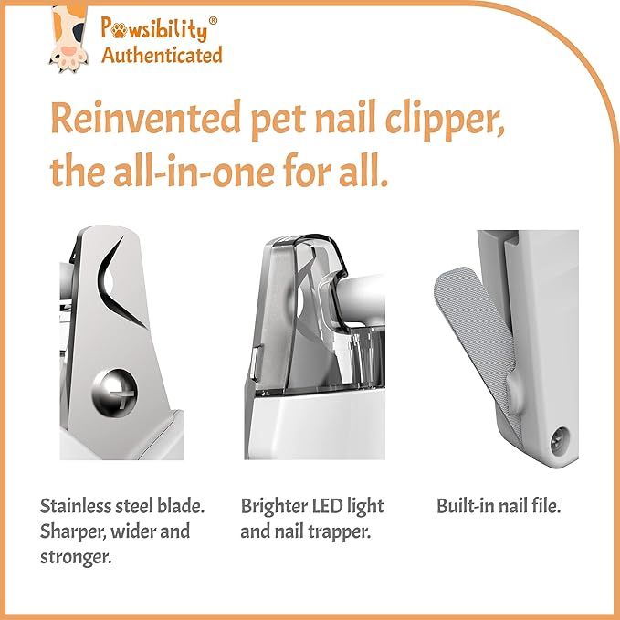 Pawsibility - Reinvented Pet Nail Clippers for Your Pal - USB Rechargeable LED Light for Bloodline | Razor Sharp and Durable Blade | Vets Recommended Trimming Tool for Dogs and Cats