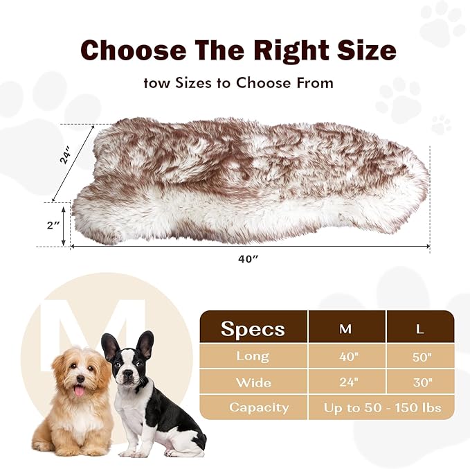 Faux Fur Dog Bed for Large Dogs, Fluffy Luxury Dog Mattress, Fuzzy Dog Bed Mat Soft Flat Dog Beds, Extra Large Plush Orthopedic Dog Bed, Washable and Waterproof Pet Dog Mat Bed, Brown, 40"