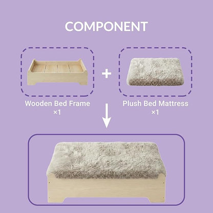 Elevated Wooden Dog Bed with Supportive Cushion & Washable Cover, Sturdy Noise-Free Frame, Modern Furniture-Style Design for Indoor Living Spaces, L Size for Medium to Large Dogs, Natural Wood Finish