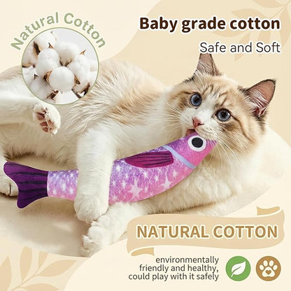 Catnip Toys for Indoor Cats with 5000mg Natural 2 Pack Fish Cat Toys with Hidden Bell Interactive Chew Kicker Toy with Crinkle Paper for Kitten Exercise Yellow Purple