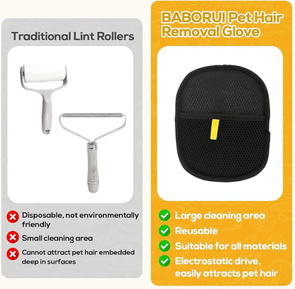 BABORUI Pet Hair Removal Glove - 2 Pack Pet Hair Remover Glove, Electrostatic Gloves Pet Hair Lint Rolls into Strips, Dog and Cat Hair Remover Tool for Furniture, Car, Couch, Carpet, Clothes