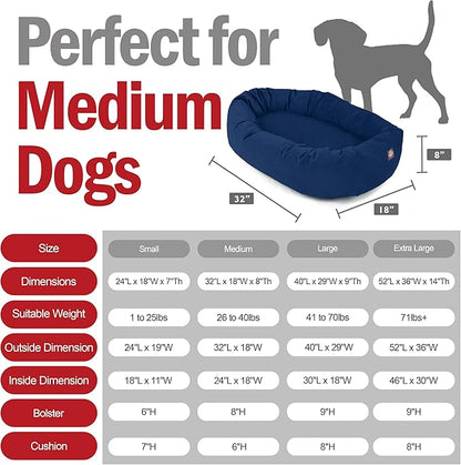 Majestic Pet 32 Inch Suede Calming Dog Bed Washable – Cozy Soft Round Dog Bed with Spine Support for Dogs to Rest Their Head - Fluffy Donut Dog Bed 32x23x7 (Inch) - Round Pet Bed Medium – Navy (2025)