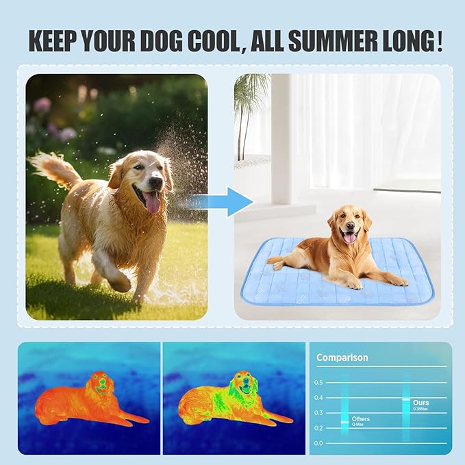 RIOGOO Dog Cooling Mat,Dog Blanket Washable,Cool Fabric & Internal Waterproof Cooling Pad (Blue, Large (36x24 inch))