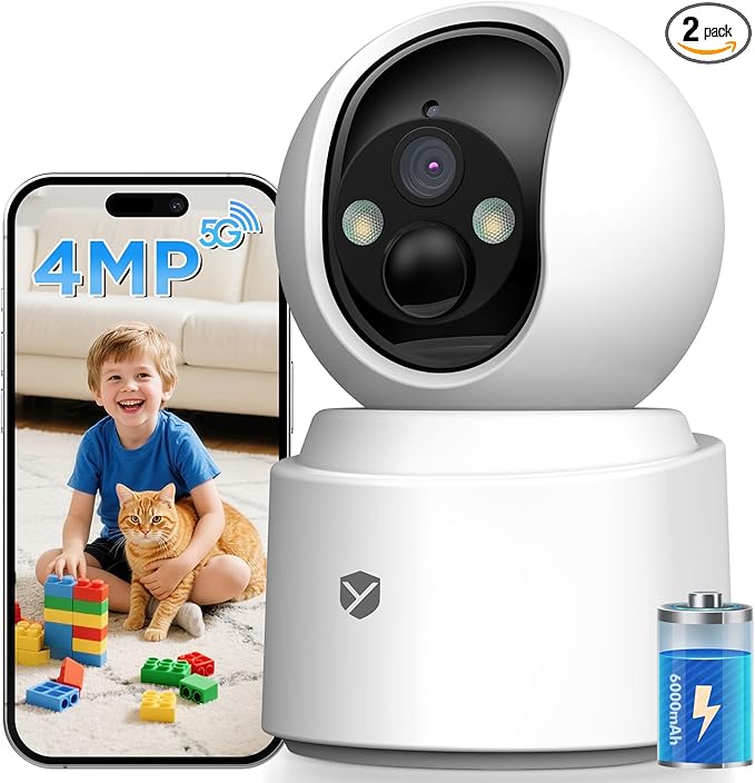 Battery Powered pet camera,true Wireless Indoor Camera, 4MP 2.5K WiFi Camera with Color Night Vision, 355° Pan Tilt, Motion Detection, 2-Way Audio, Dog/Cat/Kids/Baby/Pet Monitor & indoor security