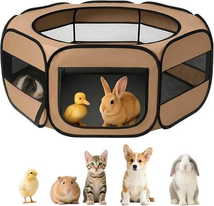UWE Extra Large Small Animal Playpen, XL Portable Pet Playpen for Rabbit, Kitten, Guinea Pig, Hamster, Puppy – Waterproof Foldable Mesh Tent with Zipper Cover, Indoor Outdoor Use, Brow