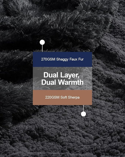Pawque Faux Fur Throw Blankets 50x60 Inches, Soft Fuzzy Fluffy Blanket, Warm Thick Sherpa Long Hair Shag Reversible Lightweight Cozy Throw for Bedroom Sofa Couch, Black