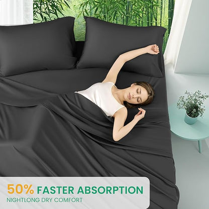 SONORO KATE 100% Viscose Derived from Bamboo_Sheets Full Size, Ultra Breathable & Cooling Bed Sheets for Hot Sleepers, Hotel Luxury Silky Bedding Sheets, 16" Deep Pocket - 4PC (Black,Full)