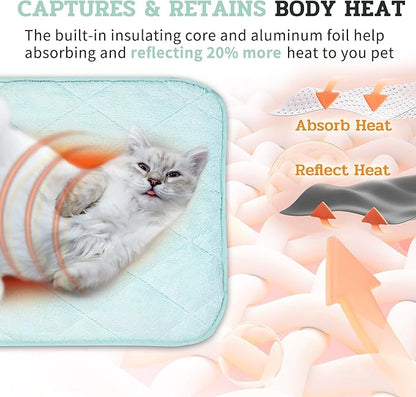 NWK Fluffy Self Warming Cat Mat, Cat Blanket, Thermal Dog Mat, Washable, Non-Slip Bottom for Sofa & Crate & Kennel & Car Seat (Mint Green, Medium (28'' X 19'' X 0.4''))