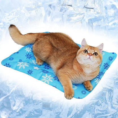 Cooling Mat for Dogs and Cats, Foldable Gel Cooling Mat with Ice Crystal Powder, Blanket Water Injection Cool Pet Pad for Cat Indoor Outdoor Summer Use, 11.8” X15.7”