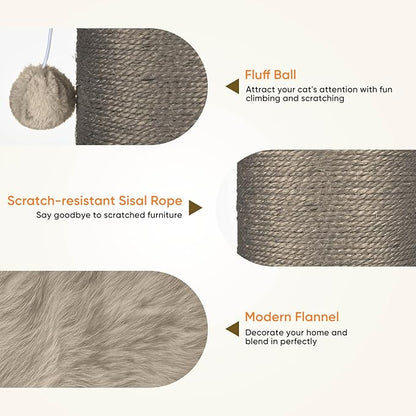 PAWSCRAT Cat Scratching Post 32 Inch High, 5.5 Inch Large Diameter Natural Sisal Cat Scratch Post, Scratch-Resistant and Durable Tall Cat Scratcher for Indoor Cats, Protect Your Furniture, Gery