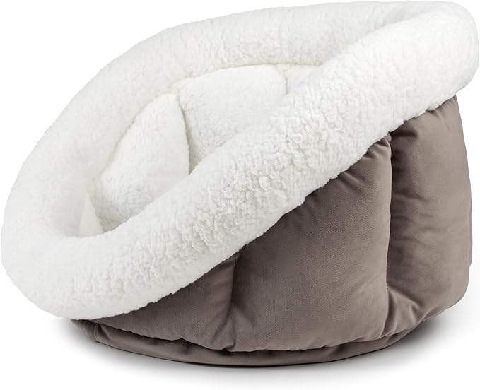 Sherry Kline Medium Cuddler Cup Pet Bed: Cozy Retreat with Deep Cushioning, Secure & Snug Space for Nap or Lounge, Easy in 'n' Out Access, Polyester Fiber, Round Shape (Grey)