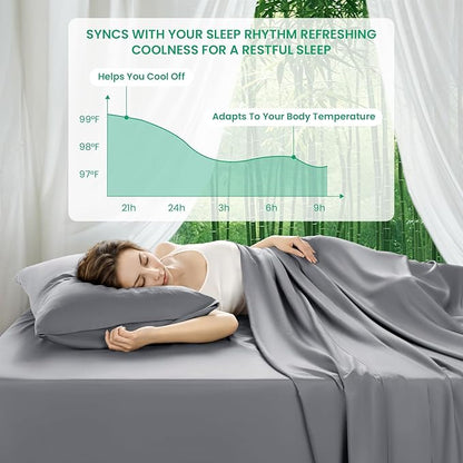 SONORO KATE 100% Viscose Derived from Bamboo_Sheets King Size, Ultra Breathable & Cooling Bed Sheets for Hot Sleepers, Hotel Luxury Silky Bedding Sheets, 16" Deep Pocket - 4PC (Grey,King)