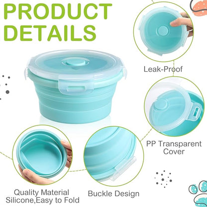 Suclain 4 Pcs Collapsible Bowls with Lids Silicone Camping Food Storage Container Expandable Folding Salad Lunch Box Travel Container for Hiking Camping