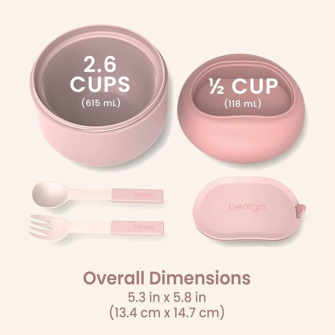 Bentgo Bowl - Insulated Leak-Resistant Bowl with Snack Compartment, Collapsible Utensils and Improved Easy-Grip Design for On-the-Go - Holds Soup, Rice, Cereal & More - BPA-Free, 21.2 oz (Blush)