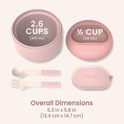 Bentgo Bowl - Insulated Leak-Resistant Bowl with Snack Compartment, Collapsible Utensils and Improved Easy-Grip Design for On-the-Go - Holds Soup, Rice, Cereal & More - BPA-Free, 21.2 oz (Blush)