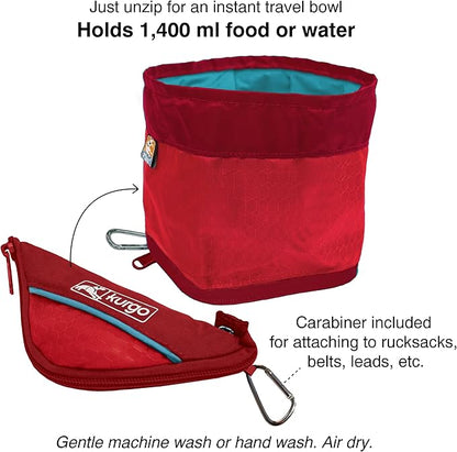 Kurgo Zippy Bowl for Dogs, Collapsible Travel Dog Bowls, Pet Food & Water Hiking Container, Food Grade Silicone, Travel Accessories for Pets, Includes Carabiner, Holds 48 oz (Barn Red)