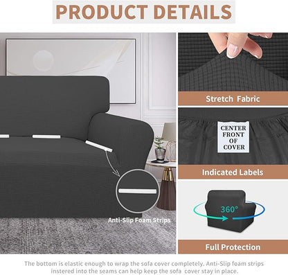 Easy-Going 100% Waterproof Oversized Chair Couch Cover, Dual Waterproof Sofa Cover, Stretch Jacquard Sofa Slipcover, Leakproof Furniture Protector for Kids, Pets, Dog and Cat, Dark Gray