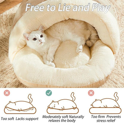 Romaneco Cat Bed - Pet Slipper Cave Bed for Indoor Cats and Small Dogs, Self Warming, Cozy & Soft Plush, Anti-Slip & Durable, Washable for Kittens and Puppies Under 15 lbs (24"x16", M, Light Brown)