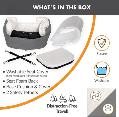 K&H Pet Products Bucket Booster Dog Car Seat, Seat Belt Secured, 2 Safety Leashes, Washable Covers, Sturdy Dog & Cat Booster Seat, Carriers for Small to Medium Pets - Large Gray/Cream