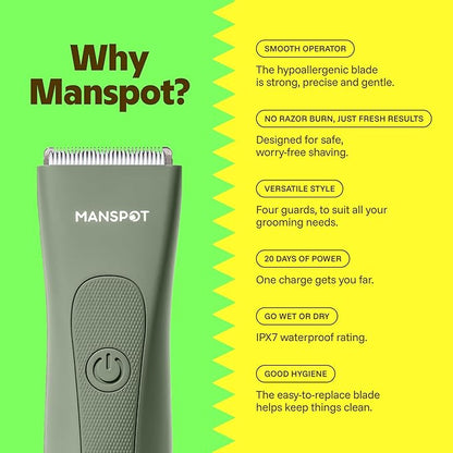 MANSPOT Manscape Hair Finishing Trimmers, Pubic Hair Trimmer for Men and Women, Electric Ball Trimmer Pubic Shaver,Hypoallergenic Ceramic Blade Heads,Waterproof Wet/Dry Groin Shaver,20 Times Usage