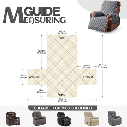 KinCam 100% Waterproof Recliner Chair Cover, Reclining Couch Covers for Pets, Dogs, Recliner Couch Slipcover Furniture Protector with Elastic Straps for Kids(23.6", Dark Gray)
