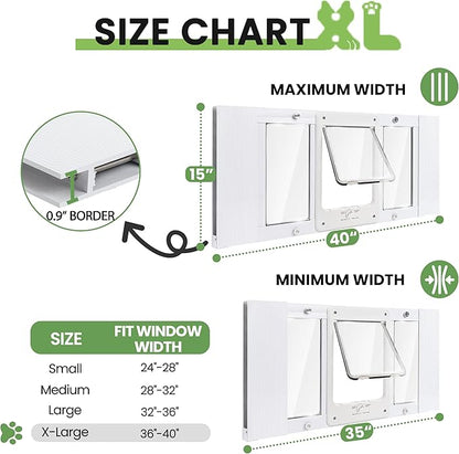 Full-Size Window Pet Door for Cat&Small Dog, Fits 36"- 40" Width Windows, Quick-Fit Cat Door Window Insert, 4 Locking Mechanisms,Magnetic Closure Cat Door for Window,Aluminum Frame Pet Door for Window