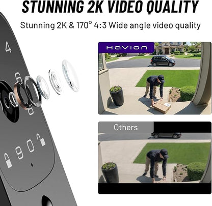 HAVION Deadbolt Smart Lock w/Camera - Incl. Chime, 3-in-1 Wi-Fi Deadbolt+Camera+Video Doorbell Keyless Fingerprint Lock for Entry Front Door, 32GB eMMC, 10000mAh, 2K QHD & 170° View