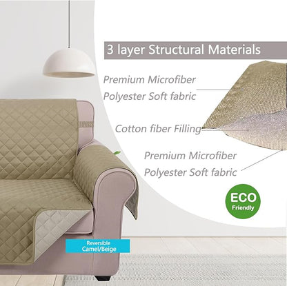 U-NICE HOME 4 Seater Sofa Cover 91 Inch Large Couch Covers for 4 Cushion Couch with Elastic Straps Water Resistant Furniture Protector Cover for Pets Cat (Sofa XX-Large, Light Camel/Beige)