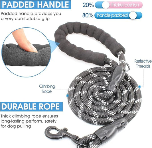 BAAPET 2/4/5/6 FT Dog Leash with Comfortable Padded Handle and Highly Reflective Threads for Small Medium and Large Dogs (6FT-1/2'', Black)