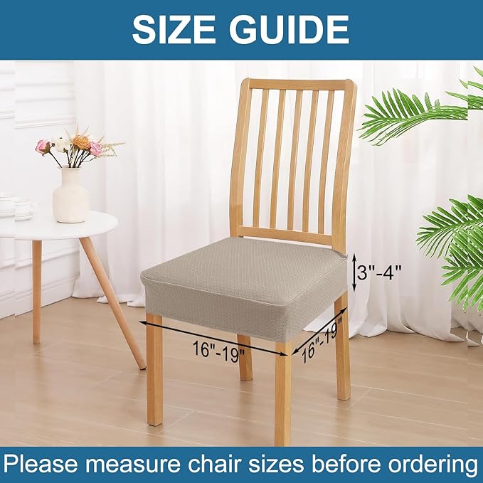 Smiry Waterproof Seat Covers for Dining Room Chairs Set of 10, Stretch Jacquard Removable Washable Chair Seat Slipcovers Protector, No Rear Covers, Taupe