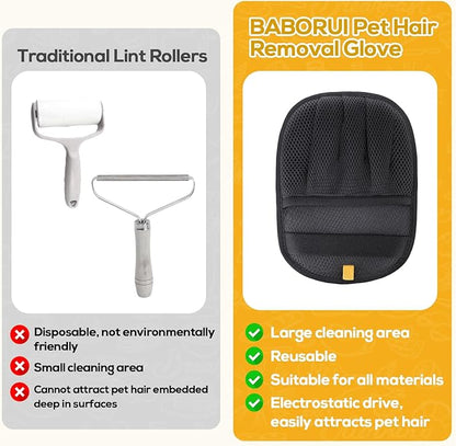 BABORUI Pet Hair Removal Glove - 2 Pack Five Finger Electrostatic Gloves Pet Hair, Remover Glove Lint Rolls into Strips, Dog and Cat Hair Removal Tool for Furniture, Car, Couch, Carpet, Clothes
