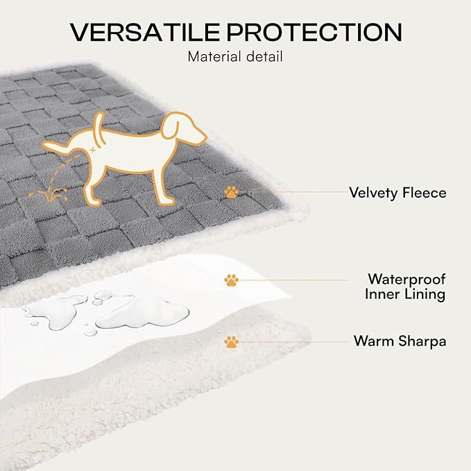 Luciphia Waterproof Dog Blanket, Leakproof Medium Pet Blanket for Couch Sofa Bed Furniture Cover Protector, Washable Soft Sherpa Fleece with 3D Jacquard, Cozy Calming Reversible, Gray White, 57"x40"