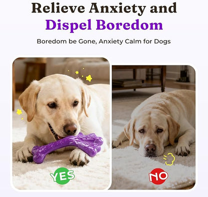 Frienhund Indestructible Tough Dog Toys for Aggressive Chewers - 2 Pack Beef and Bacon Flavored Chew Bone for Large Dogs 20-90 lbs, Long Lasting & Keep Them Busy (XL Cactus) Dark Purple & Dark Green