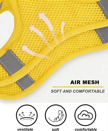 M Yellow Flower Pattern Dog Harness and Leash Set,No Escape Harnesses for Training Walking，Breathable Adjustable Puppy Vest for Small Medium Dogs, Cats (Yellow, M)