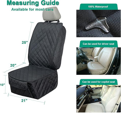 Waterproof Front Seat Cover Dog Car Seat Covers Nonslip and Full Protection with Side Flaps Fits Most Cars, Trucks, SUVs(Black, 2Pack)